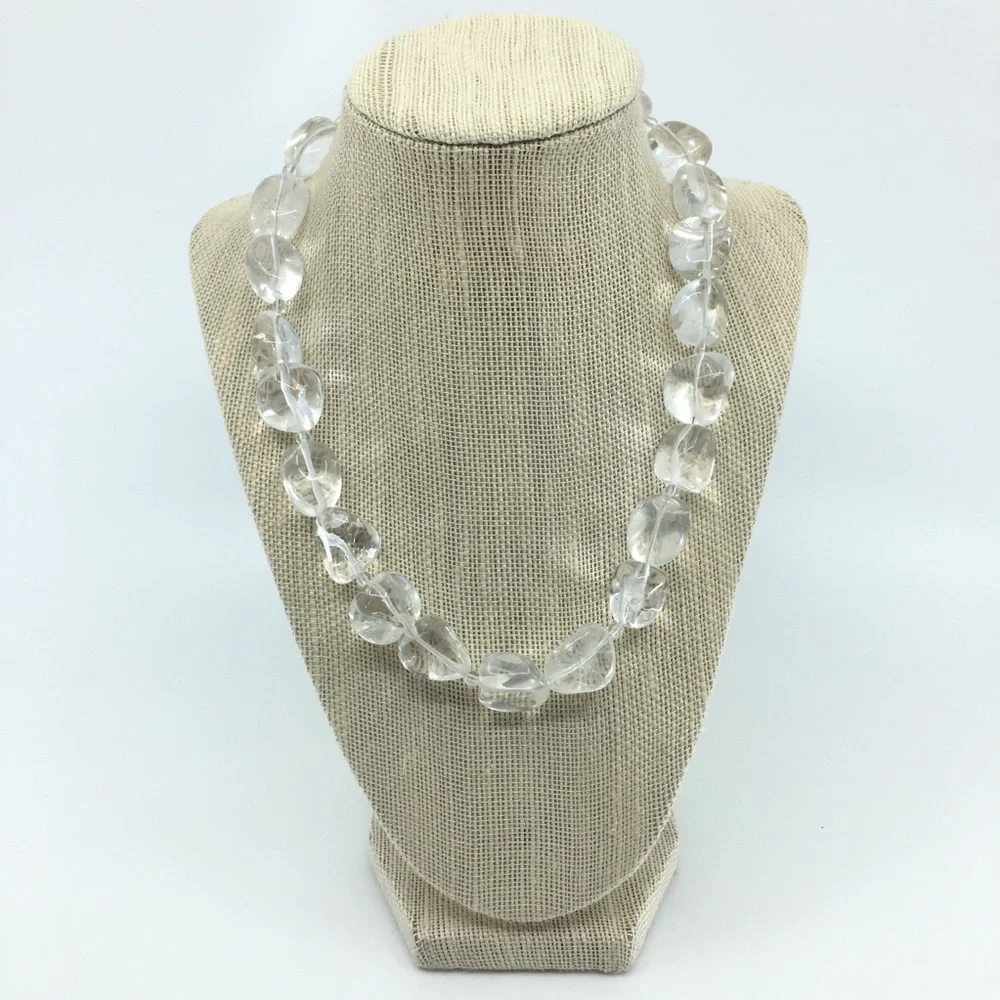 Vintage Chunky Clear Rock Crystal Quartz Beaded Necklace Silver Clasp